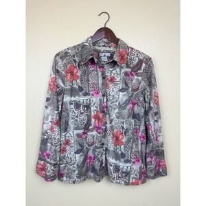 Vintage Microsuede Hawaiian Y2K Top Caribbean Joe Green Floral Size Petite M